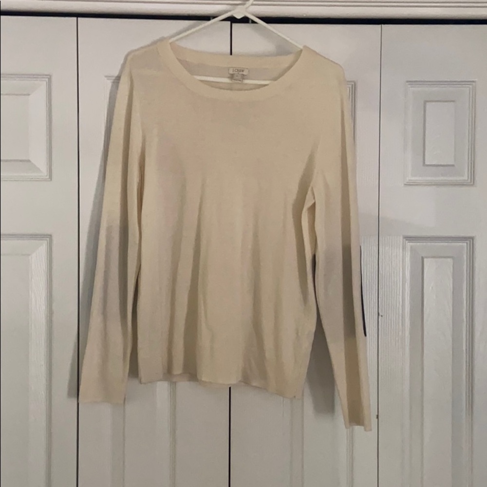 Faux leather elbow j crew sweater